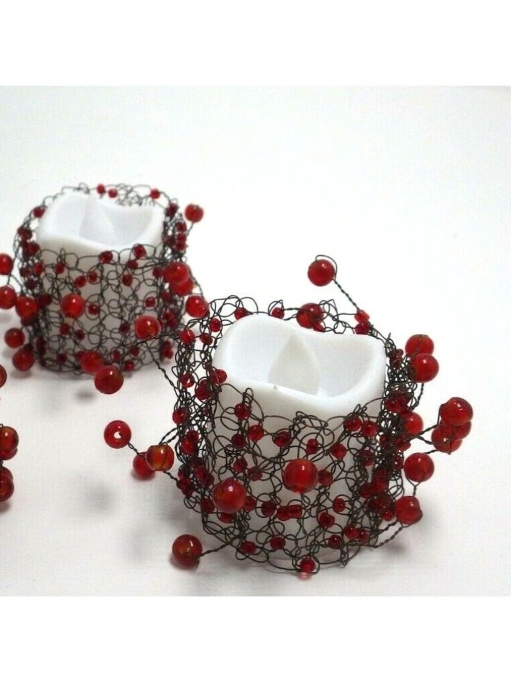 Goth Red Votive Candle Beaded Wire Wraps Napkin Rings Wedding Christmas Lot 2 - Picture 2 of 4
